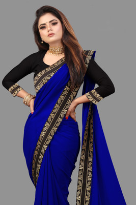 61&7nx Embroidered Bollywood Georgette Saree(Blue)