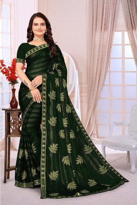 agb tex Checkered Bollywood Georgette Saree(Green)