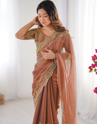 Satrani Embroidered Bollywood Chiffon Saree(Orange)