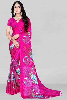 Leelavati Printed Daily Wear Crepe Saree(Pink)