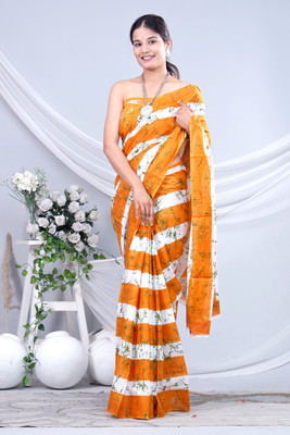 Om Traders Printed Saree with Attached Blouse Cotton Silk Saree(Multicolor)