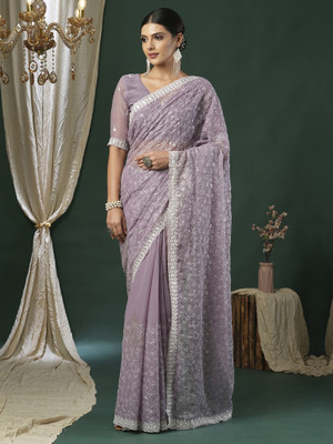 ANOUK Embellished Bollywood Georgette Saree(Purple)