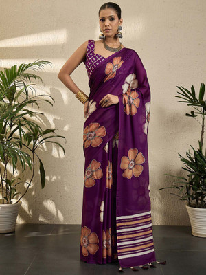all about you Printed Pochampally Georgette Saree(Purple)