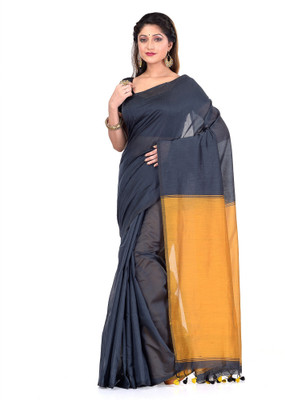 Desh Bidesh Color Block, Solid/Plain, Woven Gadwal Handloom Cotton Blend, Cotton Silk Saree(Grey, Yellow)