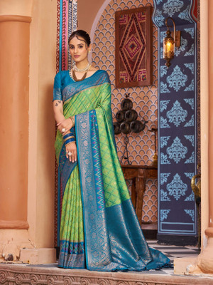 FASHION STROM Woven Bollywood Cotton Silk Saree(Blue)