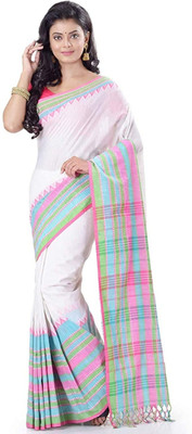 BongAp Woven Handloom Cotton Silk Saree(White)