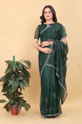 Hdiya Self Design Bollywood Net Saree(Green)