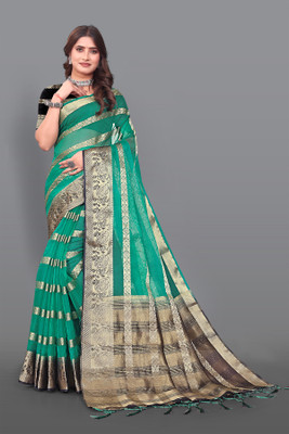Aarunika LGF Striped Bollywood Organza Saree(Light Green)