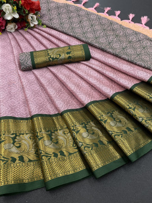 Aika Solid/Plain Banarasi Pure Silk Saree(Pink)