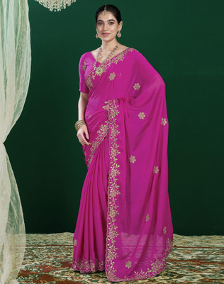 Tasrika Embroidered, Embellished Bollywood Chiffon, Georgette Saree(Pink)