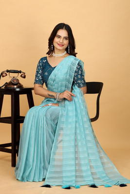 SAADHYA CREATION Embroidered, Solid/Plain Bollywood Chiffon Saree(Light Green)