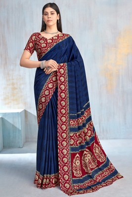SainiVastra Printed Bollywood Crepe Saree(Blue)