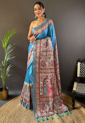 Nayanthara Trends Digital Print Madhubani Tussar Silk Saree(Blue)
