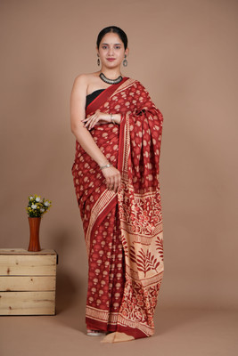 SHOPPEE KART Printed Daily Wear Pure Cotton Saree(Maroon)