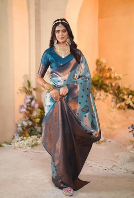Harshiv Textile Printed Banarasi Art Silk Saree(Light Blue)