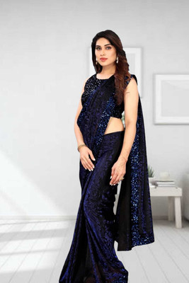SHRIMAY Printed Bollywood Net Saree(Blue)