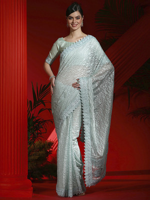 Divastri Embellished Bollywood Net Saree(Light Green)