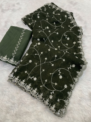 BELLETRENDZ Embroidered Bollywood Jimmy choo Saree(Light Green)