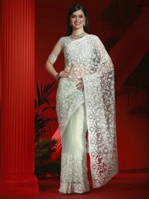 Divastri Embellished Bollywood Net Saree(Light Green)