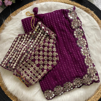 Jhilmil Fashion Embroidered Bollywood Georgette Saree(Purple)