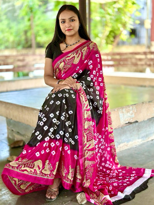S.R.TEXTILES Printed Bandhani Art Silk Saree(Multicolor)
