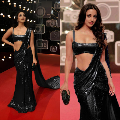 kamaldesigner Embroidered, Embellished Bollywood Georgette Saree(Black)