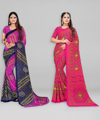 Leelavati Printed Bandhani Georgette Saree(Pack of 2, Blue, Pink)