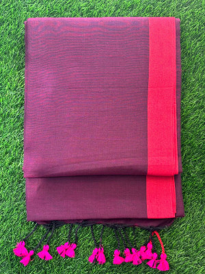 SMRITI HANDLLOM Solid/Plain Bollywood Handloom Pure Cotton Saree(Magenta, Red)