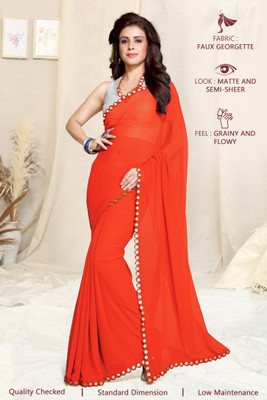 MIRCHI FASHION Embellished, Solid/Plain Bollywood Georgette Saree(Orange)