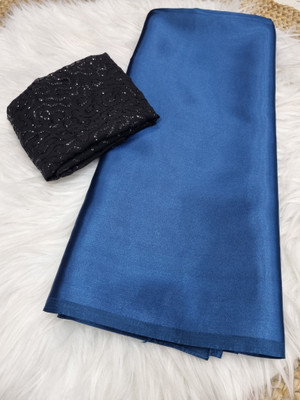 Arpita Fashion Self Design Bollywood Satin Saree(Dark Blue)