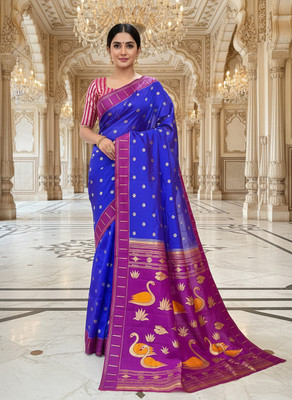 Sariya Embellished, Woven Kanjivaram Pure Silk, Art Silk Saree(Blue)