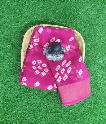 Hanvi Creation Printed Bandhani Cotton Blend Saree(Pink)