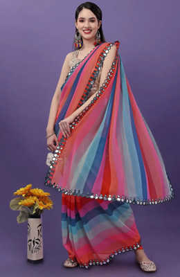 Styli-Nar Creation Color Block Bollywood Georgette Saree(Multicolor)