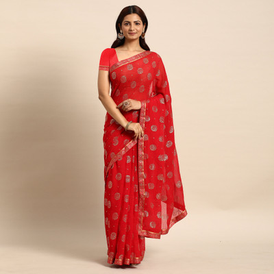 Peachmode Printed Bollywood Chiffon Saree(Red)