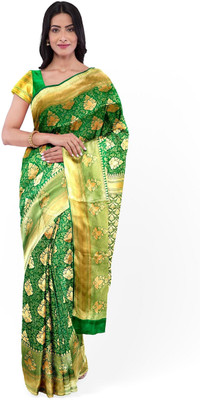 ASHMITAS COLLECTION Woven Banarasi Satin Saree(Green)