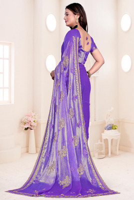 RIDDHISIDDHI NX Embroidered Bollywood Silk Blend Saree(Purple)