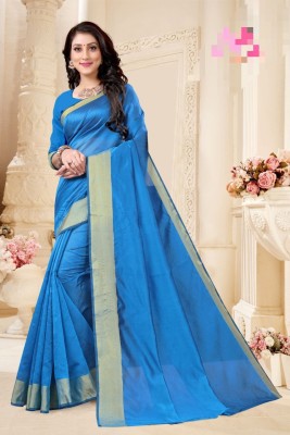 Grubstaker Solid/Plain Bollywood Chanderi Saree(Light Blue)