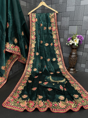 MIYANIFAB Embroidered Bollywood Jimmy choo Saree(Green)