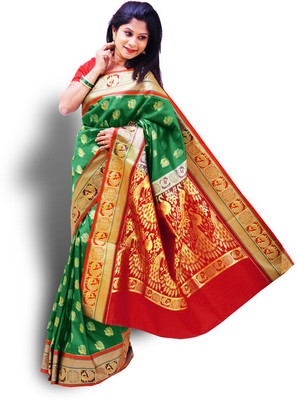 Spewim Woven Paithani Art Silk Saree(Green)