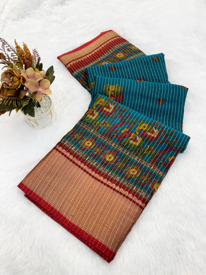 Julee Printed Daily Wear Silk Blend Saree(Light Blue)