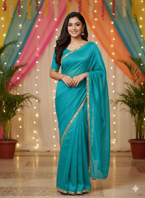 winsaree Solid/Plain Bollywood Supernet Saree(Light Blue)