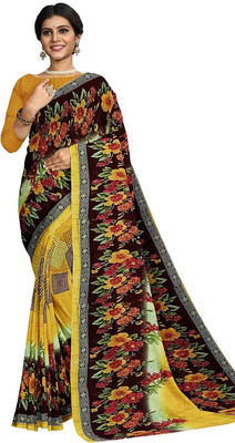 Suali Printed Bandhani Georgette Saree(Yellow)