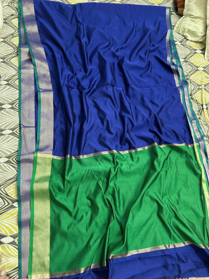 Montauk Fabians Solid/Plain Banarasi Polyester Saree(Blue)