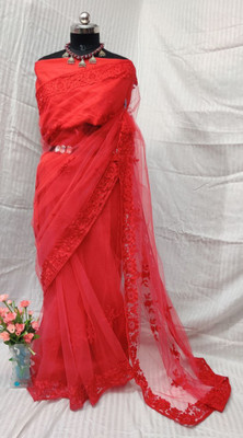 GALANI ENTERPRISE Embroidered Bollywood Net Saree(Red)