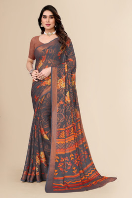 FABMORA Printed Bollywood Chiffon Saree(Grey)