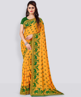 kashvi sarees Printed Daily Wear Georgette Saree(Yellow)