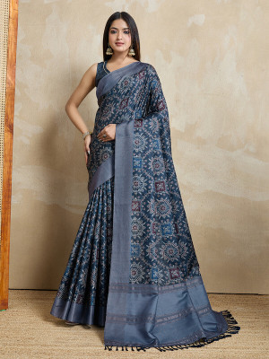 Divastri Digital Print, Printed Bollywood Tussar Silk Saree(Blue)