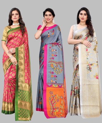 YASHIKA Printed Bollywood Art Silk Saree(Pack of 3, Pink)