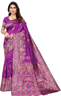 Jay Pal Woven Baluchari Jacquard Saree(Magenta)