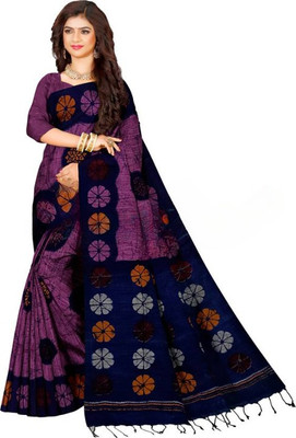 Joyguru Textile Printed Handloom Cotton Blend Saree(Pink)